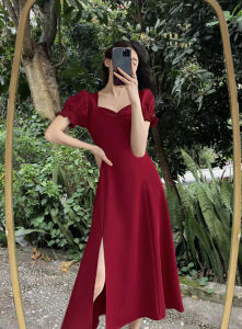Korean midi white dress for civil wedding long dress formal dress plus size dress elegant dress for women graduation dress