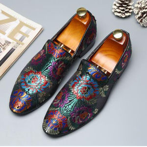 EsHi 2023 Men Handmade Exquisite Embroidery Leather Shoes Colorful Business Dress Shoes Man Fashion Casual Flats Plus Size 37-48 H298