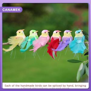 【CANAMEK】 Simulated Long-tailed Feather Bird Figurine Model Set Artificial Birds Ornament Colorful Feathered Home Garden Decoration