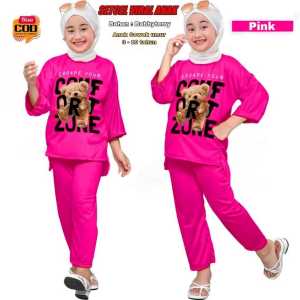 ELANNO - Setelan Anak  Karakter Bear Usia 3 - 11 Tahun Super Viral / Oneset Anak Muslimah Best Seller