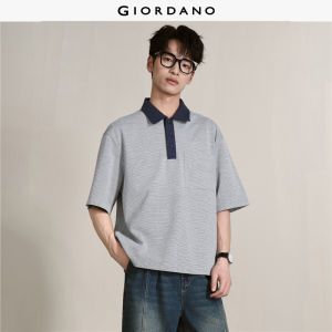 Giordano Men Striped jacquard loose polo shirt Free Shipping 18016704