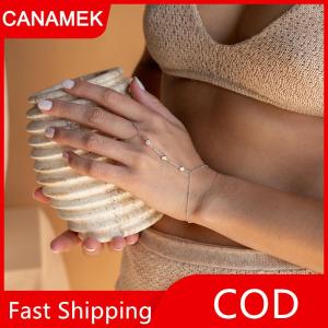 【CANAMEK】 Tối Giản Nhỏ Chuỗi Pha Lê Vòng Đeo Tay Ngón Tay Nhẫn Cho Phụ Nữ Liên Kết Chuỗi Kết Nối Tay Khai Thác Vòng Tay Đồ Trang Sức Quà Tặng
