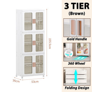 [1-4 Tiers] Innohut Stackable Storage Box Rack Organizer Wheel Cabinet Foldable Shelf Rack Kabinet Kotak Penyimpanan 储物架