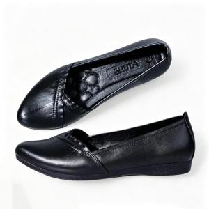 SHUTA Pure Black Rubber Flats | Pointed Toe Slip On Shoes for School Work Office | Non Slip Waterproof Women‘s Shoes