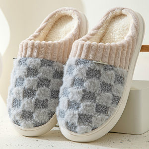 Free Shipping CoupleS Autumn And Winter Cotton Slippers For Men Indoor Home Use Warm And Thick Postpartum Shoes Outdoor Furry Slippers For Women Height-Increasing