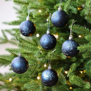PLUMFOU 6Pcs Red/Blue Mirrored Christmas Balls Hanging 6cm Snowflake Christmas Ball Photography Props Decorative Christmas Tree Pendants for Home