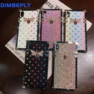 DIMBEPLY Square Bling Glitter Cases for Vivo Y11 Y15 Y17 Y12 Y91C Fashion Bees Silicon TPU Soft Phone Case for Vivo Y91 Y95 Y93 Back Cover