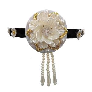 หมวกฮันบกผ้าต่วนและไข่มุกที่คาดหัวแฟชั่นเฮดแวร์สไตล์เกาหลีแบบดั้งเดิมสำหรับการแสดงเต้นรำบนเวที