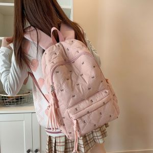 Balo thêu nơ đẹp xinh họa tiết quả trám trần phao cá tính cặp sách đi học thời trang phụ kiện túi đa năng chống nước nhiều ngăn hottrend rẻ