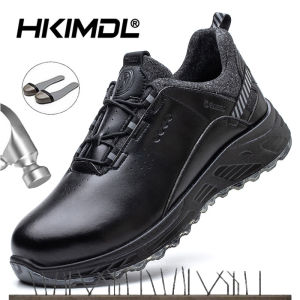 HKIMDL Rotated Button Men Safety Shoes Waterproof Leather Work Shoes Insulation 6KV Electrician Shoes Anti-puncture Indestructible Shoes 36-47