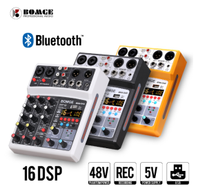 BOMGE 4 channel audio sound mixer 16 DSP Echo dj interface mixing console karaoke with MP3 USB Bluetooth stereo record 48V phantom power 5V power supply