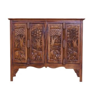 ตู้รองเท้าไม้ 96 cm สำหรับการเก็บ/เวียน ตู้เก็บของไม้แกะลายช้าง ตู้วางTV ตู้เก็บไฟล์เอกสาร ของตกแต่งบ้าน,ตกแต่งโรงแรม