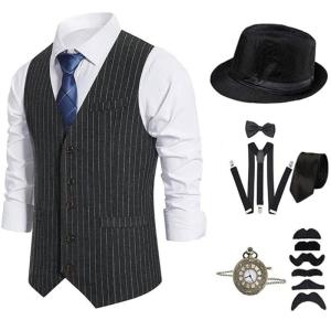 20s Mens Costume Roaring 20s Outfit Accessories1920s Men Mafia Costume Set Suspenders Bowtie Halloween Cosplay Costume