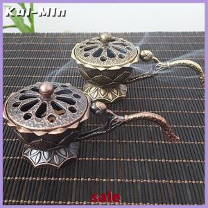 Kui-Min Metal Lotus Incense Bowl Incense Holder With Handle Yoga Meditation Home Decor Ancient Style Alloy Incense