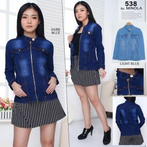 Jaket Jeans Denim Wanita Dewasa Murah Kancing Leher Terbaru - Ready Stok - Pengiriman Sama Hari - Pilihan Ukuran M-5XL