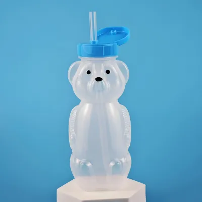 1Pcs 230ML Honey Bear Straw Cups for Babies with 2 Flexible Straws 8 OZ Sippy Bottles Food-Grade & BPA Free