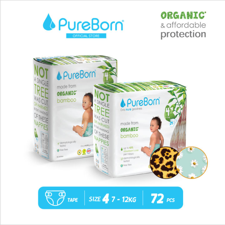 [Value Pack] Pureborn Organic Tape Diaper Size 4 (712kg) Lazada