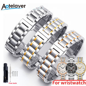 Aotelayer Flat / Elbow Dual Purpose Strap Solid Stainless Steel Watch Band Double Press Butterfly Clasp Bracelet 12/13/14/15/16/17/18/19/20/21/22/23/24mm Strap with Tools