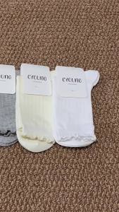 Gray womens summer thin cotton mid-calf socks 10A Antibacterial and odor-resistant white fungus lace stacked socks