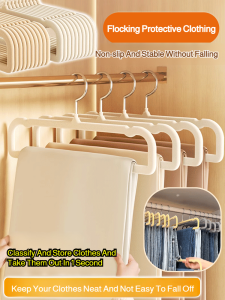 New Flocked Multi-Function Hangers Space Saving Non-Slip Closet Organizers for Pants Space Saving Flocked Hangers Closet Storage