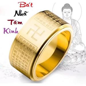 [HCM) Nhẫn Titan Vàng Xoay Bát Nhã Tâm Kinh Khắc Chữ VẠN Loại Cao Cấp Không Gỉ RBBATNHA1