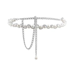 ALLLUCK Elegant Beaded Waist Chain for Dress Boho Body Jewelry Pearl Thin Waist Chain All-match Waist Accessories Floral Belly Chain