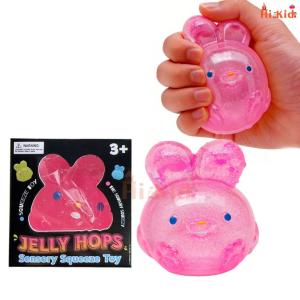 Transparent Glitter Bunny Squishy Toy Jelly Squeeze Fidget Toy for Anxiety Relief & Sensory Play