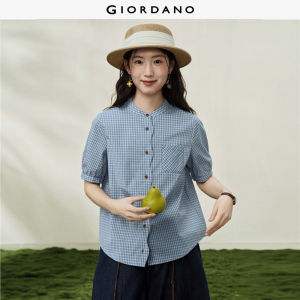 Giordano Women Pure cotton checkered wave edge collar woven shirt. - High Quality Free Shipping 18346709