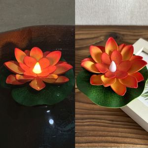 ADALIA Floating Induction Floating Water Lotus Lamp Waterproof LED Electronic Candle Lotus Wishing Lamp Creative 10cm Artificial Lotus Lamp Outdoor