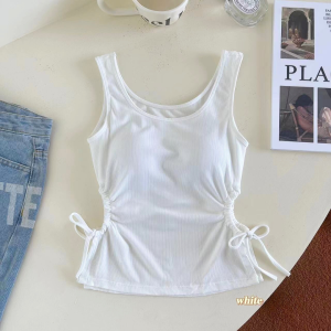 ONEFASHIONMALL Tanktop Wanita Tali Samping Serut Side Tie Slim Fit Atasan Basic Polos Kekinian BR251