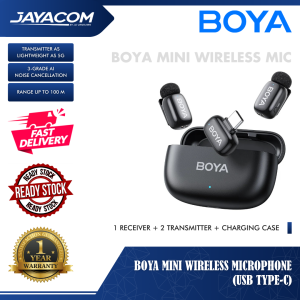 BOYA mini Wireless Microphone – [USB Type-C] 1 Receiver + 2 Transmitter + Charging Case (AI Noise Cancelling / Ultra-Lightweight / 3-grade AI noise cancellation / Range up to 100 m)