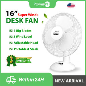 POWERPH 16 Inch White Portable Electric Desk Fan Table Fan Wall Fan MIni Fan With Big Wind And Rotatable Head