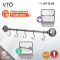 VTO Multipurpose 5-Hook Stainless Steel Wall Mounted Bathroom & Kitchen Utensil Rail Set Holder With ABS Strong Vacuum Suction Roller Kitchen Storage Rack Organizer, Toilet Shelving & Bathroom Accessories 877-12-05 (Polished Chrome). 