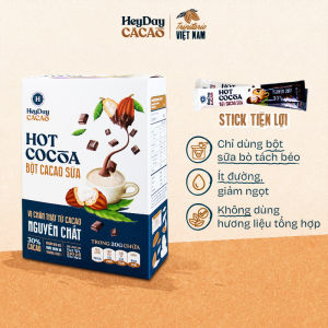 Bột Cacao Sữa Hot Cocoa - Đậm Vị từ Cacao Nguyên Chất - Hộp Giấy 12 Gói x 20g - Không cholesterone giàu khoáng và chất xơ hoà tan - Heyday Cacao