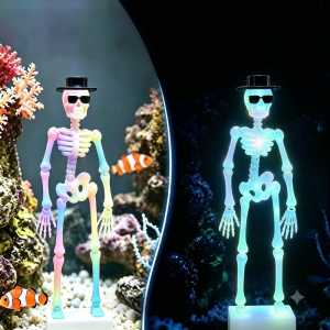 VINEY Wear Hat Sunglasses Dancing Skeleton Aquarium Bubbler Plastic 3D Printed Fish Tank Dance Skull Ornament Creative Air Driven Animated Skeletons Statue Halloween Decor