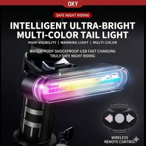 OKY RGB Bicycle Rear Light Lampu Belakang Basikal Remote Signal Kalis Air Type-C Rechargeable LED Waterproof MTB