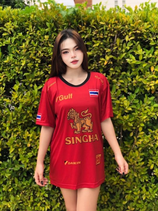 เสื้อยืดลาย SINGHA สิงห์ สวยเรียบสะดุดตา แขนสั้น เนื้อผ้าไมโครเกรดมพรีเมี่ยม ทำเสื้อทีมกีฬา มีไซส์ M-2XL