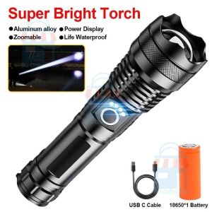 Upgrade XHP70 Torchlight Built-in 26650 Battery 8000mAh Rechargeable Outdoor Flashlight Emergency Riding Light
