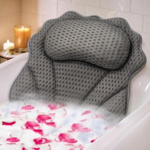 Bath Pillow RUVINCE Ergonomic Luxury Bathtub Pillow with HeadNeck Shoulder and Back Support 4D Bath Pillows for tub with 6 Powerful Suction Cups Fits All Bathtub Spa Tub Hot Jacuzzi (Black)