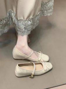 Free Shipping Niche Square-Toe Ballet Flats With Bow Detail WomenS New Autumn Collection With Hidden Heel And Shallow Toe Single-Strap Design