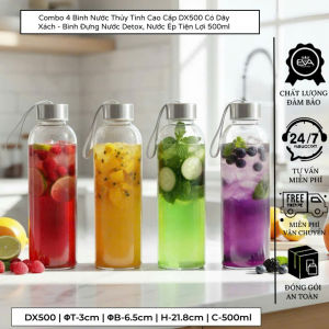 Bình Nước Thủy Tinh Cao Cấp DX500 Có Dây Xách 500ml - Bình Đựng Nước Detox Nước Ép Tiện Lợi
