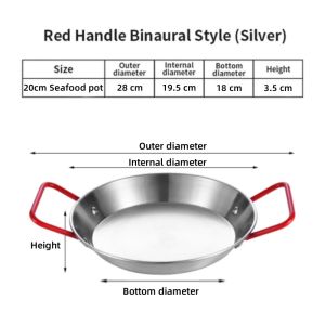 20-30cm Paella Pan Non Stick Stainless Steel Grill Pan Fry Pan Seafood Pot With Double Ear Handle Thickened Korean Style Tray Seafood Plate Spanish Seafood Dry Fried Chicken Flat Bottom Pot Kitchen Cookware Rice Food Container Salad Crawfish Pizza Plate