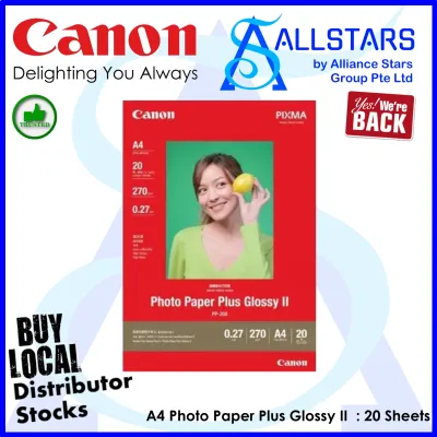 (ALLSTARS : PhotoPaper Paper) Canon PP-208 A4 / 20Sheets Photo Paper Plus Glossy II Inkjet Photo Paper / Canon PP-208 4x6 / 20Sheets Photo Paper Plus Glossy II Inkjet Photo Paper / Canon PP-208 4x6 (100 sheets) Photo Paper Plus Glossy II (1574C002AA) (No