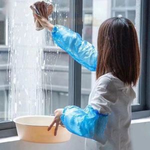 100pcs Disposable PE Oversleeves Oil-Proof Arm Sleeves Waterproof Thickened Plastic Arm Covers for Kitchen Clean Work