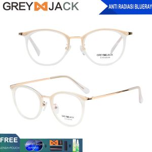 Grey Jack Frame Kacamata Design Oval Stylish Metal+TR90 Terbaru Fashion Pria Dan Wanita Bisa Minus Antiradiasi/Blueray/Photocromic/Bluecromic 1232