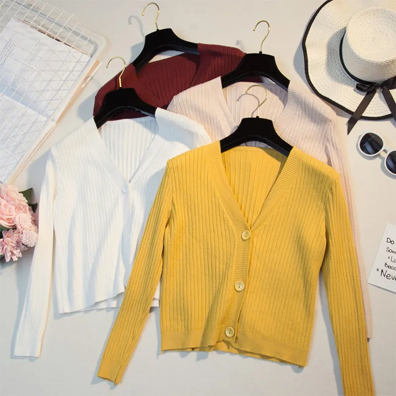 Core Womens Simple Long Sleeve Knitted Cardigan Short High Waist