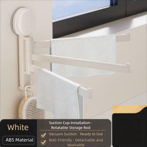 WEIYA Rotatable Suction Cup Rotating Towel Rack No Need To Drill Towel Holder Kitchen Storage Rack Towel Pole Wall Mounted Multi-bar Folding Rack Bathroom