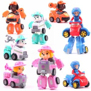 8Pcs Paw Patrol Robot Car Educational Toys For Kids Transformer SKYE EVEREST Chase Marshall Rubble Rocky Zuma Vehicles Toys Kids Gifts Birthday Present
