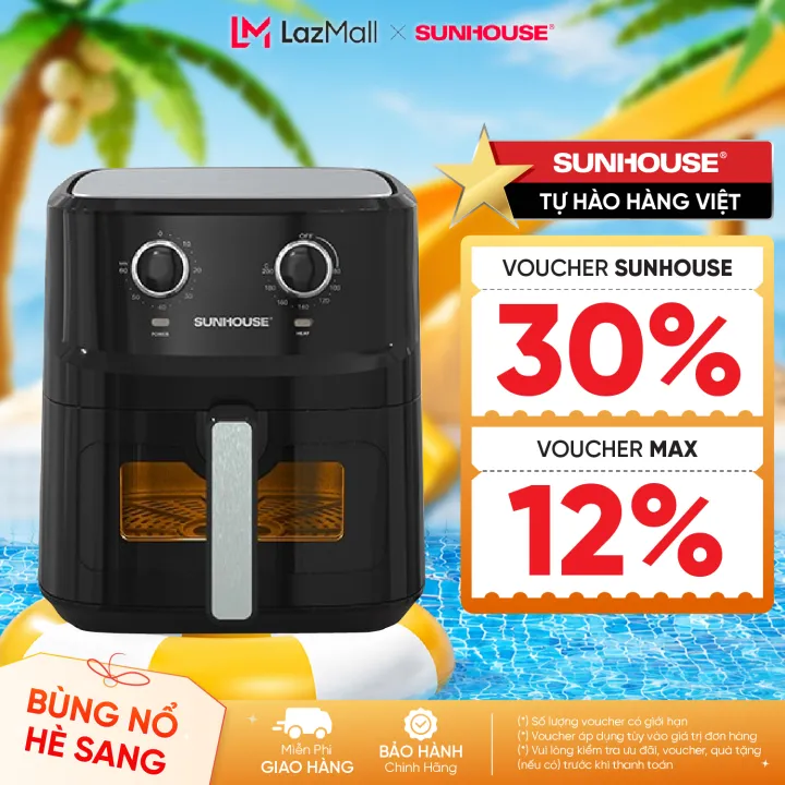[Bản mới] Nồi chiên không dầu 6.5L SUNHOUSE SHD4030 - Công nghệ Rapid Air giảm tới 80% dầu mỡ - Khoang chiên trong suốt | BigBuy360 - bigbuy360.vn
