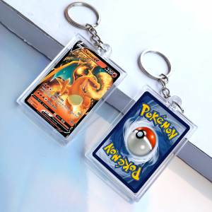 Gantungan kunci Keychain Card Pokemon Hologram depan Belakang